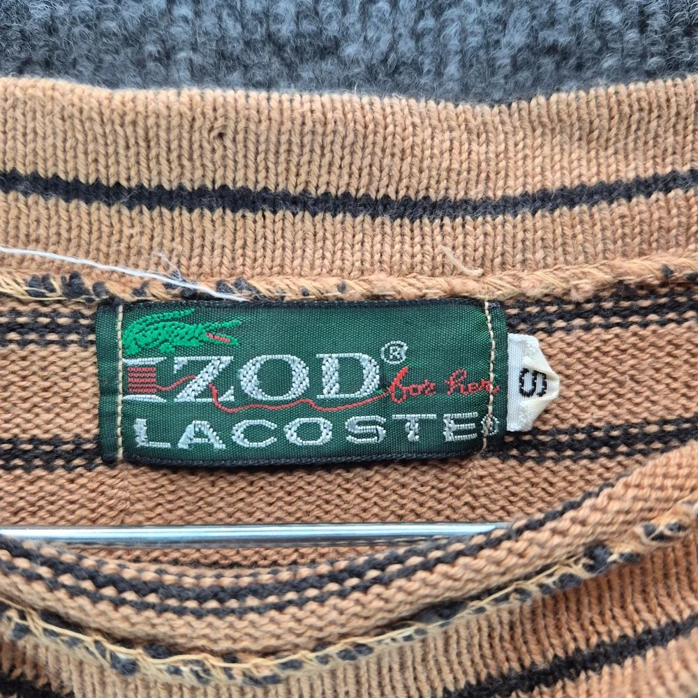 Izod Lacoste Sweater Short Sleeve Striped Small Tan Women